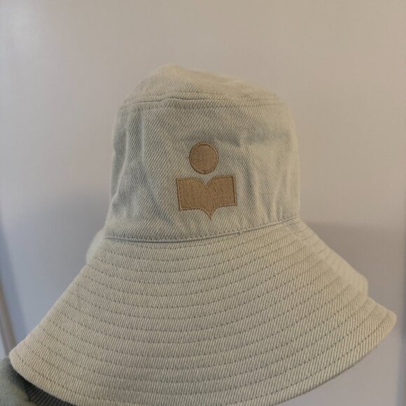 NWT Isabel Marant Denim Bucket Hat Fisherman Embroidered Logo Light Blue - Picture 4 of 8